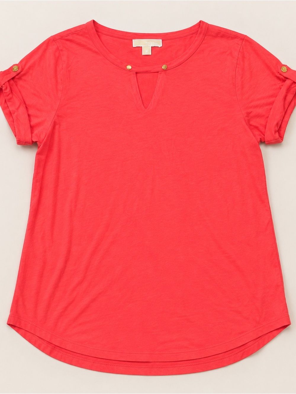 Michael Kors Coral Notch-Neck Short Sleeve Tee